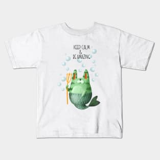 Keep Calm and Be Amazing Cute Cat Mermaid Kids T-Shirt